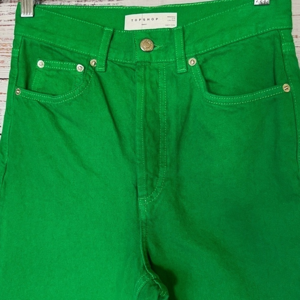 Topshop Kort High Rise Bright Green Jeans never worn Size 2 Wide Leg - Picture 6 of 8